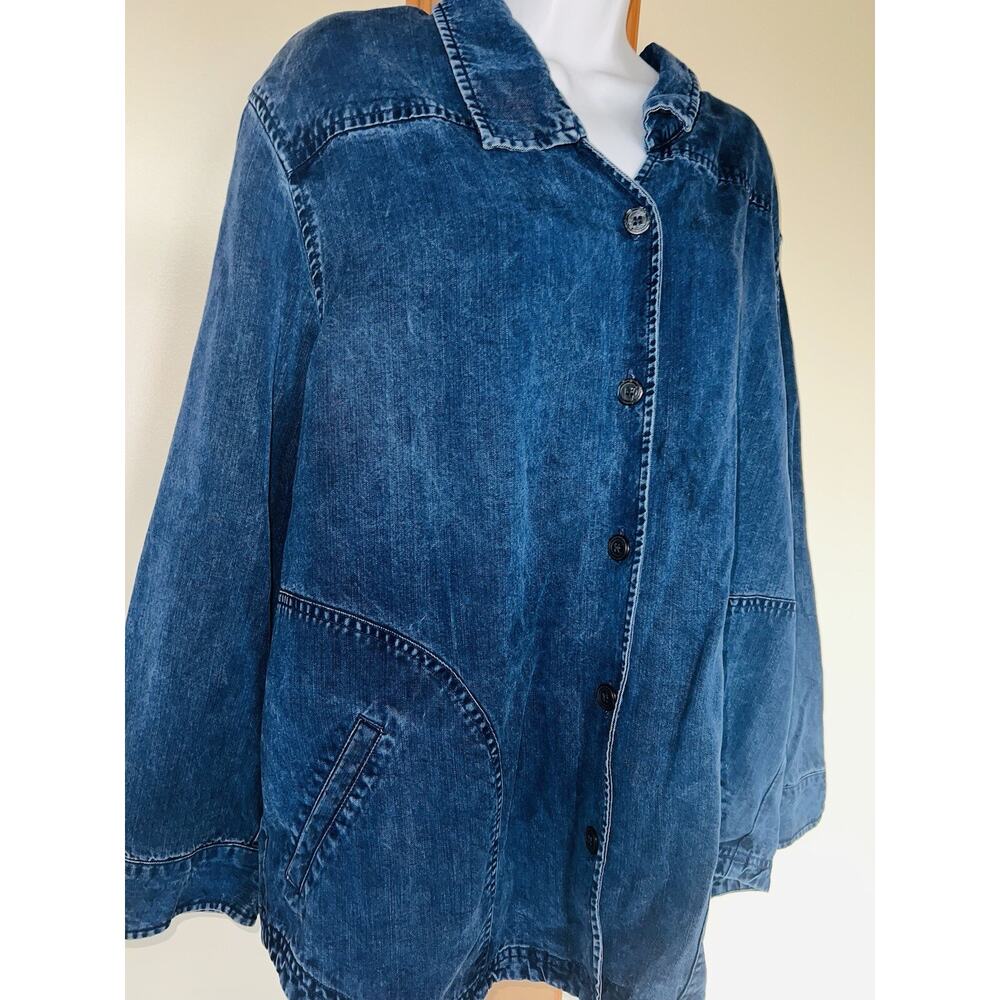J Jill Denim Women’s Jean Button Front Distressed Jacket Blazer Size XL - Picture 5 of 8